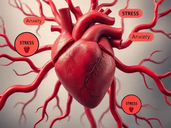 رسم توضيحي لتأثير التوتر النفسي على القلب والأوعية الدموية.